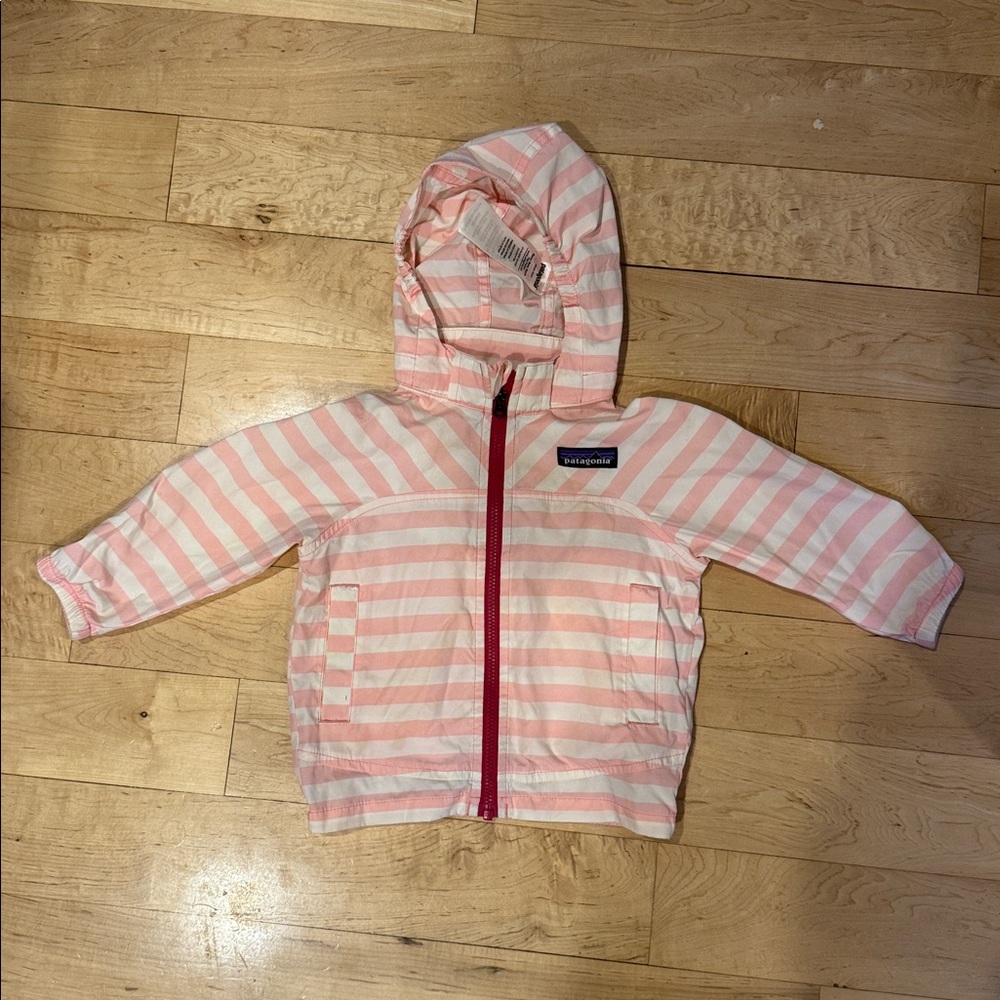 Patagonia infant Pink and White Striped jacket 3-6 months